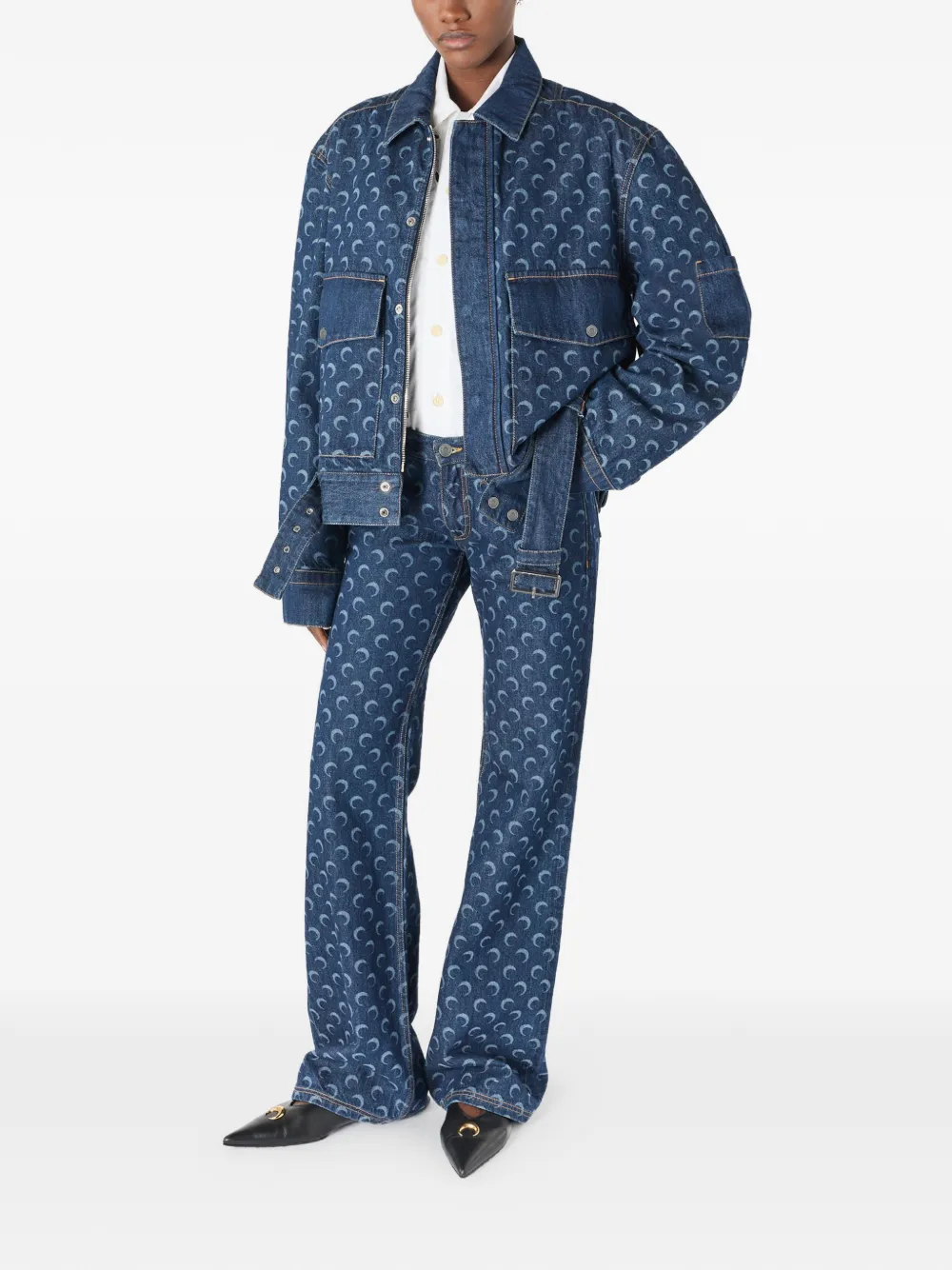 Marine Serre crescent moon-print jeans - Blu