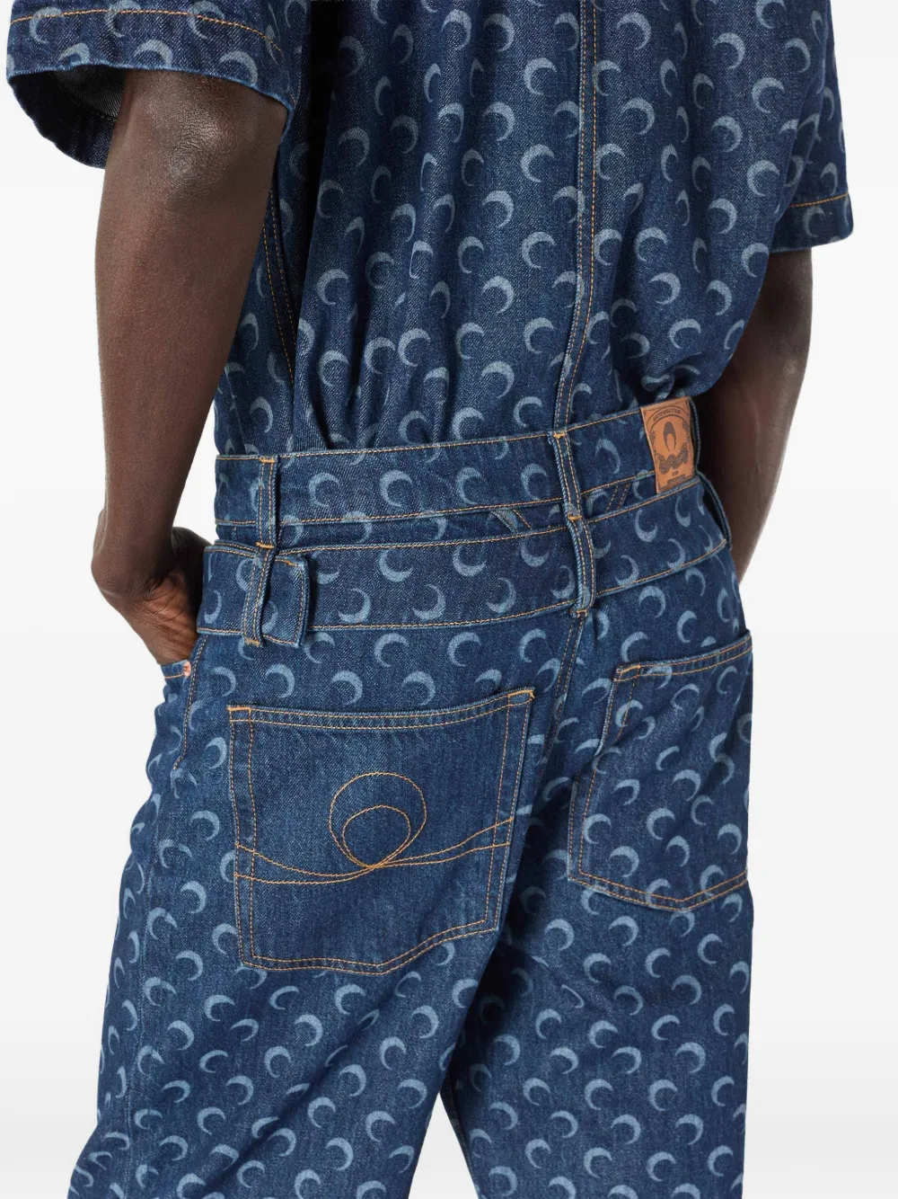 Marine Serre Jeans met ceintuur en wassende maanprint Blauw