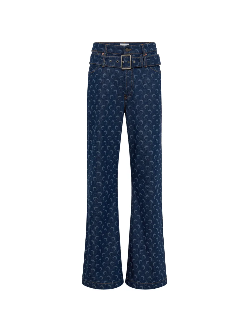 Marine Serre crescent moon-print belted jeans - Blu