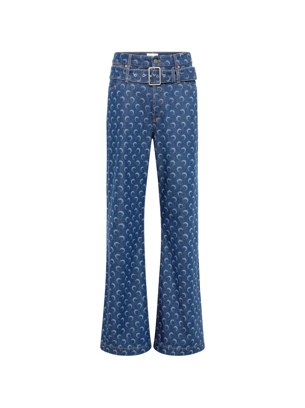 Marine Serre crescent moon-print belted jeans - Blu