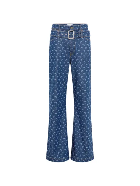 Marine Serre crescent moon-print belted jeans
