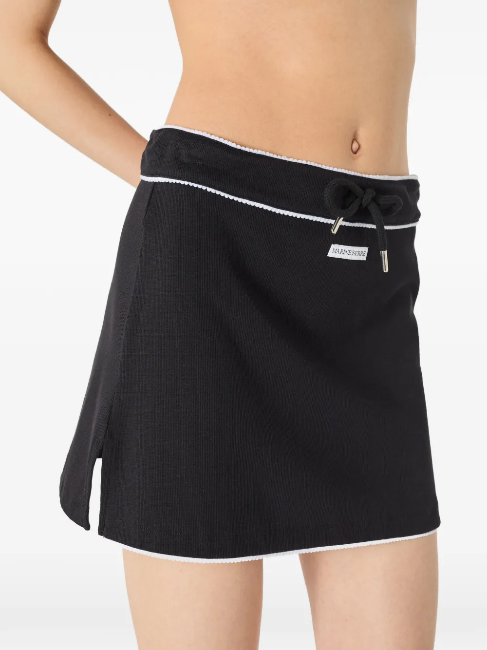Marine Serre Geribbelde mini-rok met trekkoordtaille Zwart