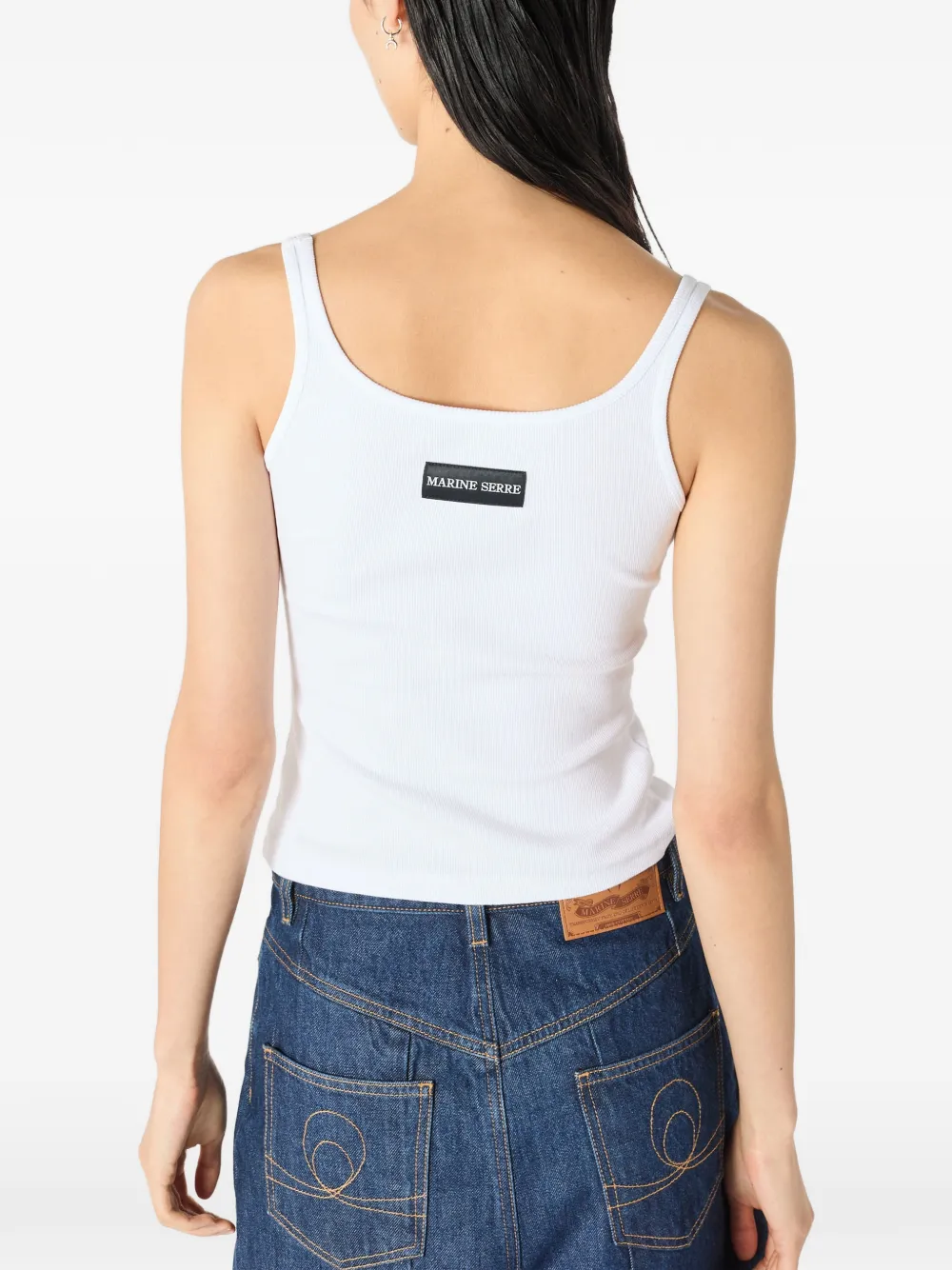 Marine Serre Geribbelde tanktop met maan-logo Wit