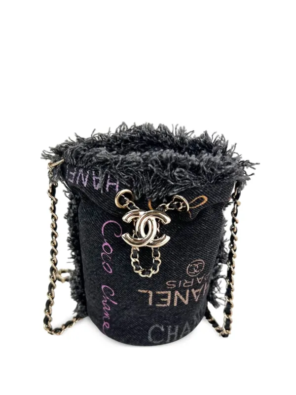 Chanel Pre-owned Mini Mood Denim Bucket Bag in Black