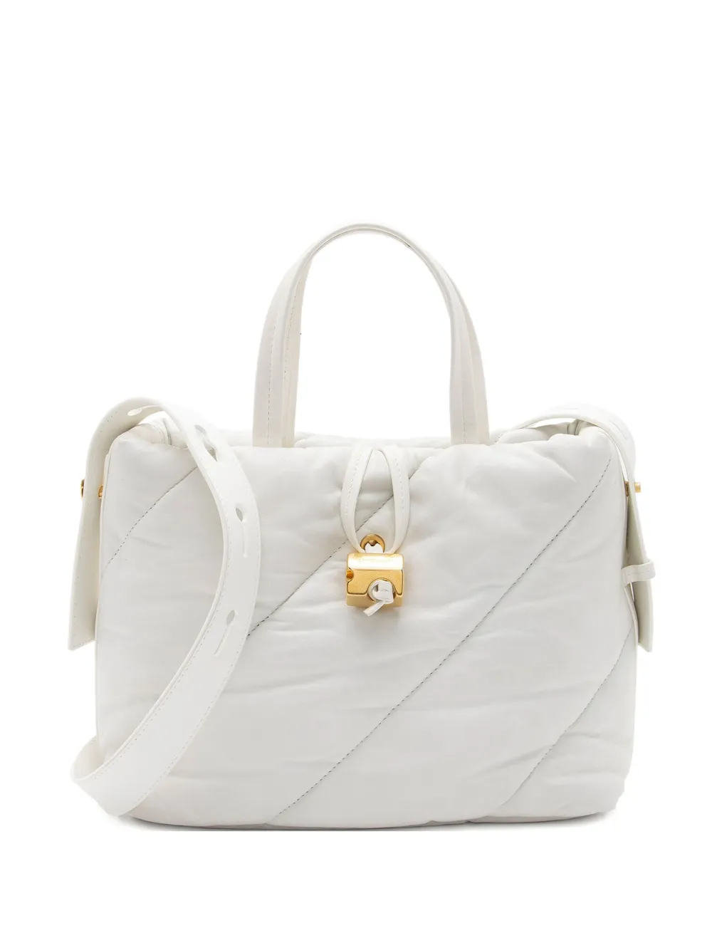 Pre-owned Off-white Nailed Zipped Leather Tote Bag In White