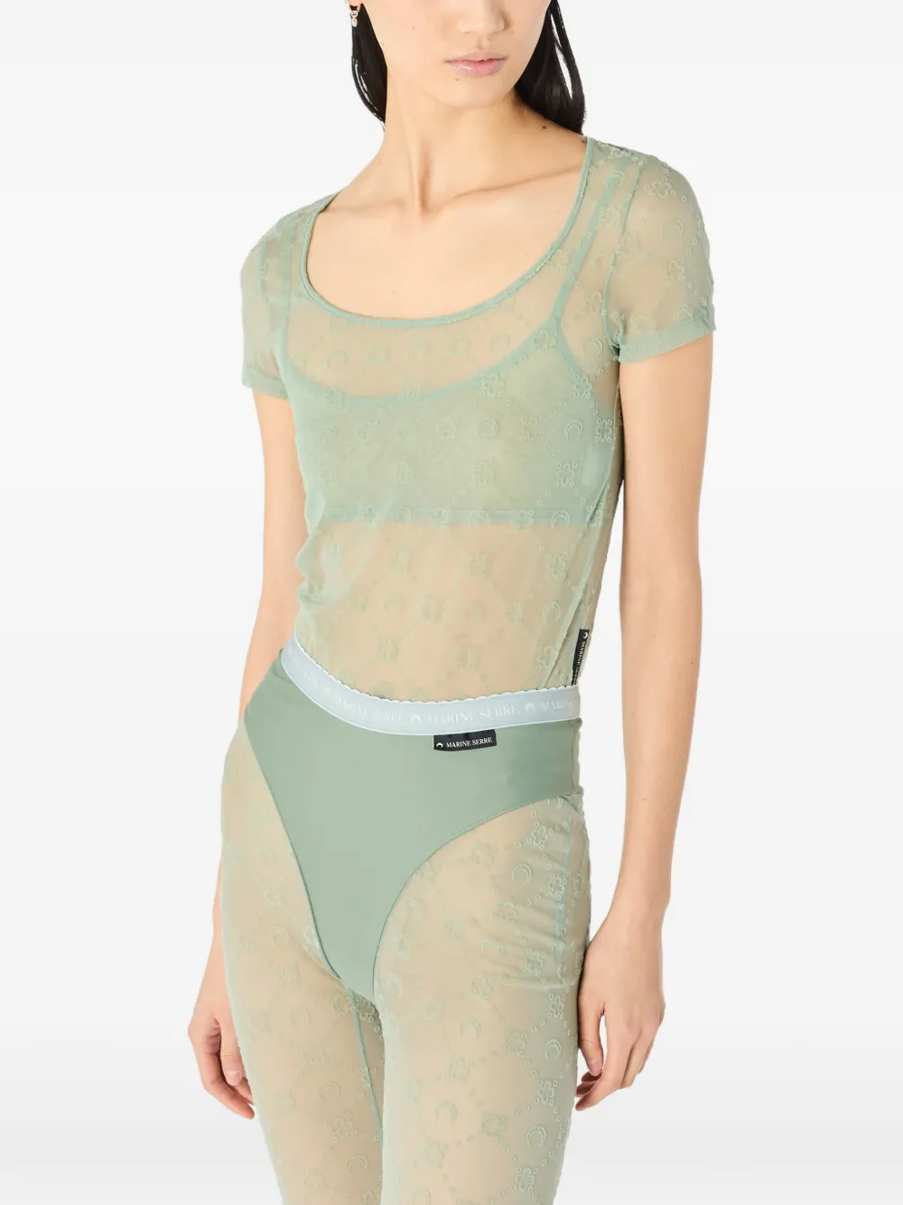 Marine Serre Gerecyclede mesh top met open hals Groen