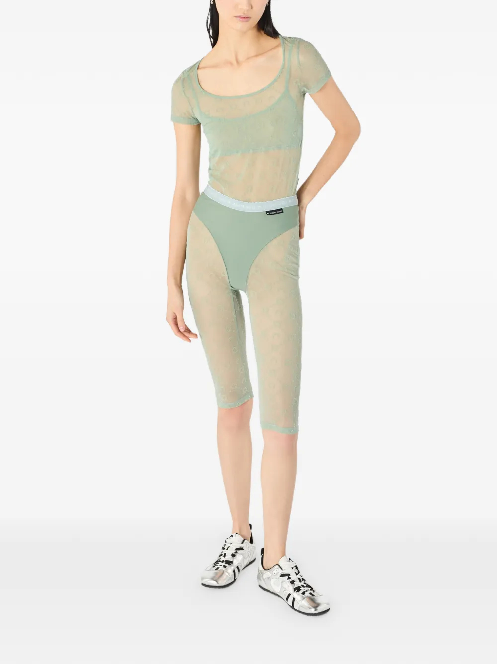 Marine Serre Gerecyclede mesh top met open hals Groen
