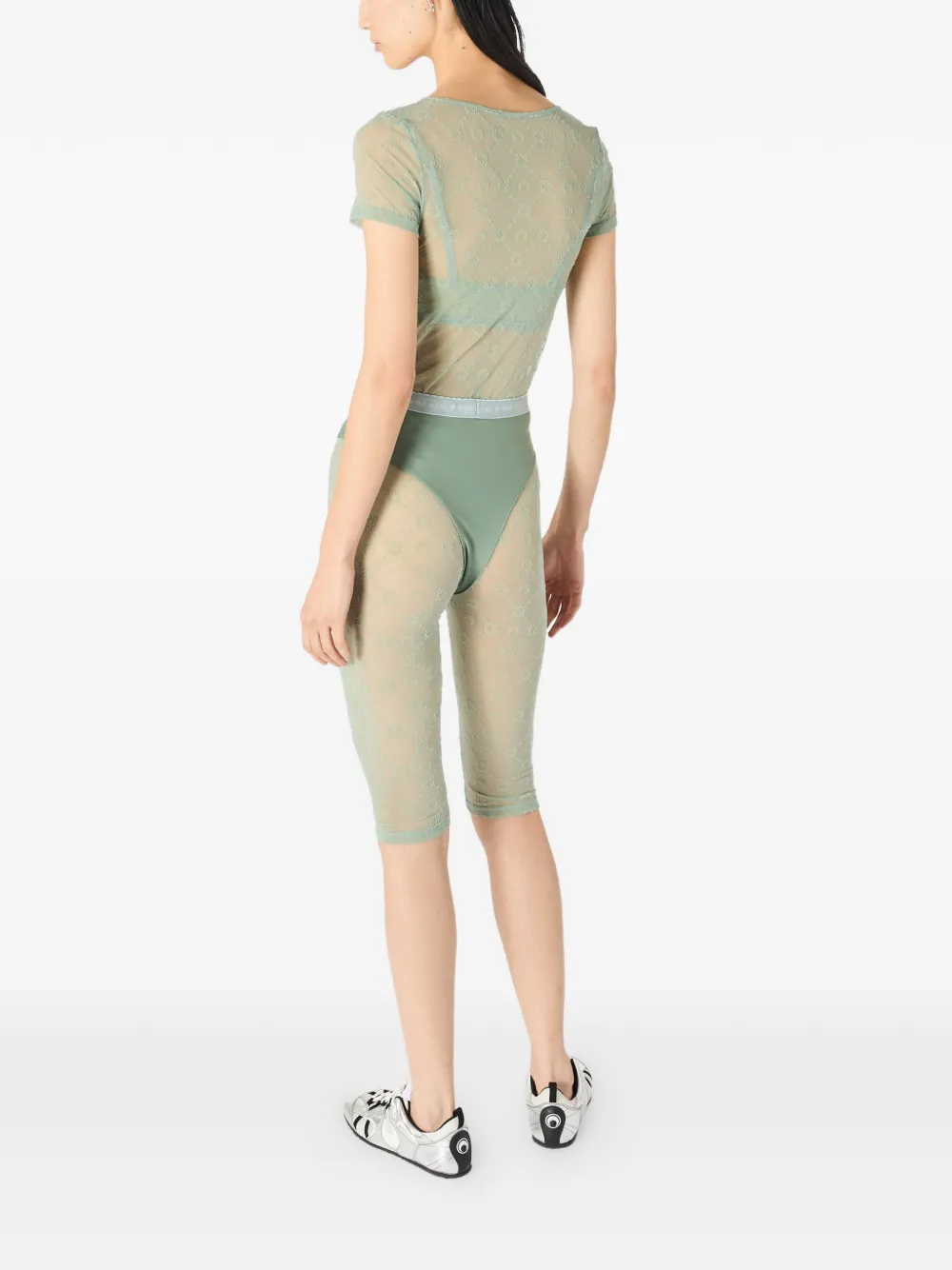 Marine Serre Gerecyclede mesh top met open hals Groen
