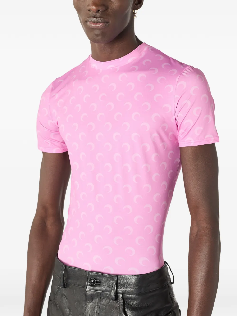 Marine Serre Moon-printed Jersey Short Sleeves Crewneck Top | Pink