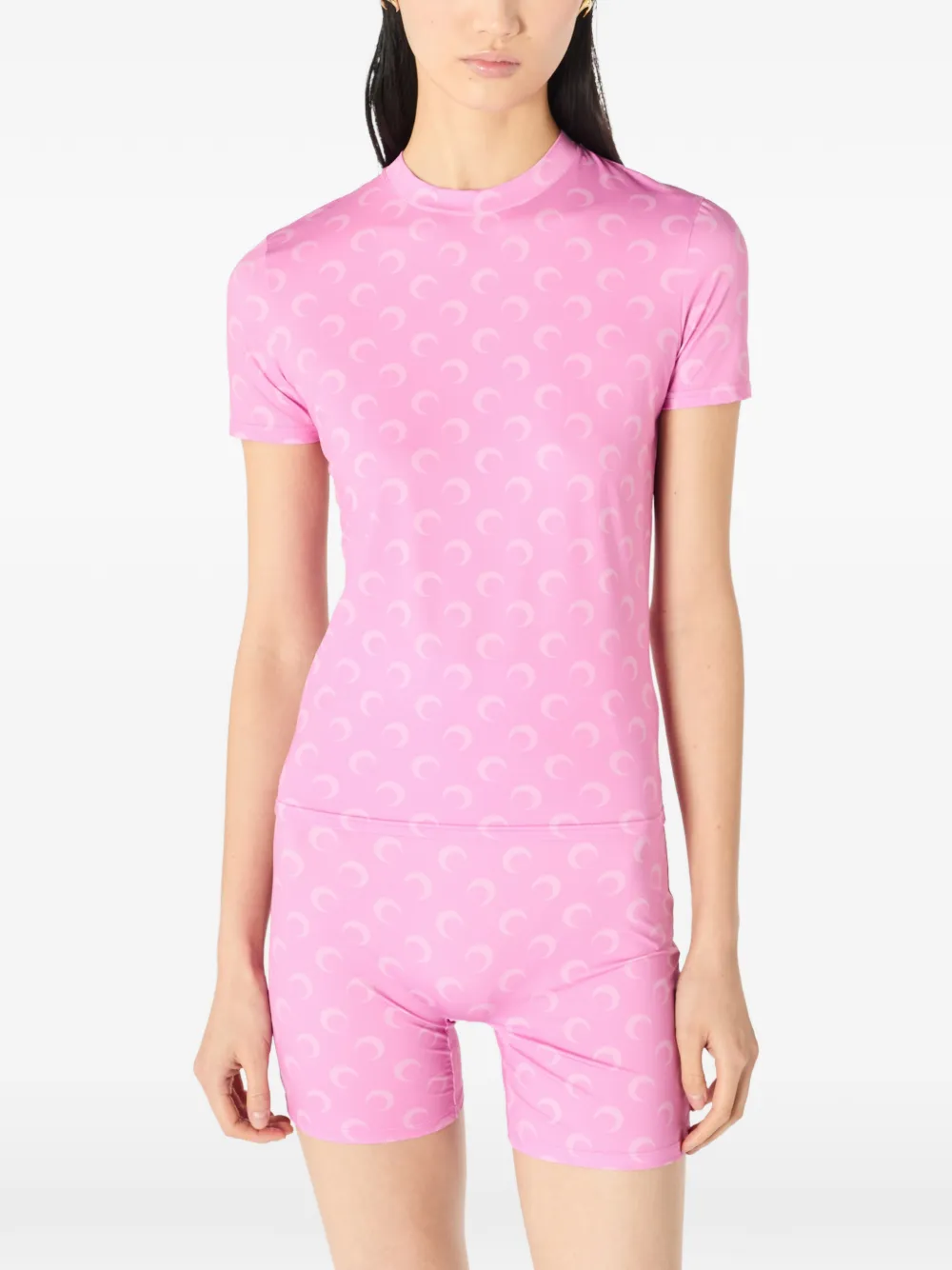 Marine Serre Jersey top met ronde hals en korte mouwen Roze
