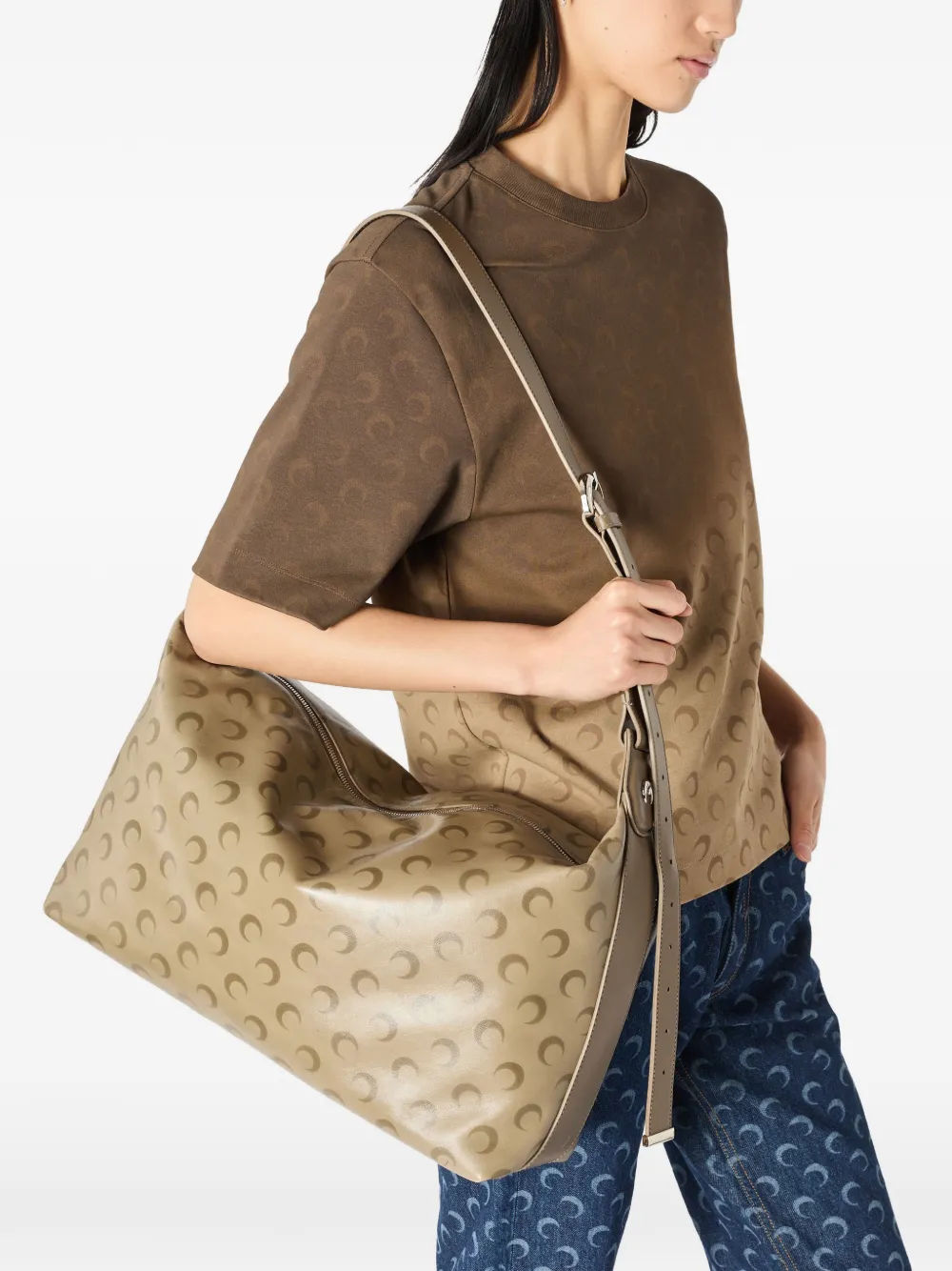 Marine Serre Moon leren messengertas met vervaagd effect Beige