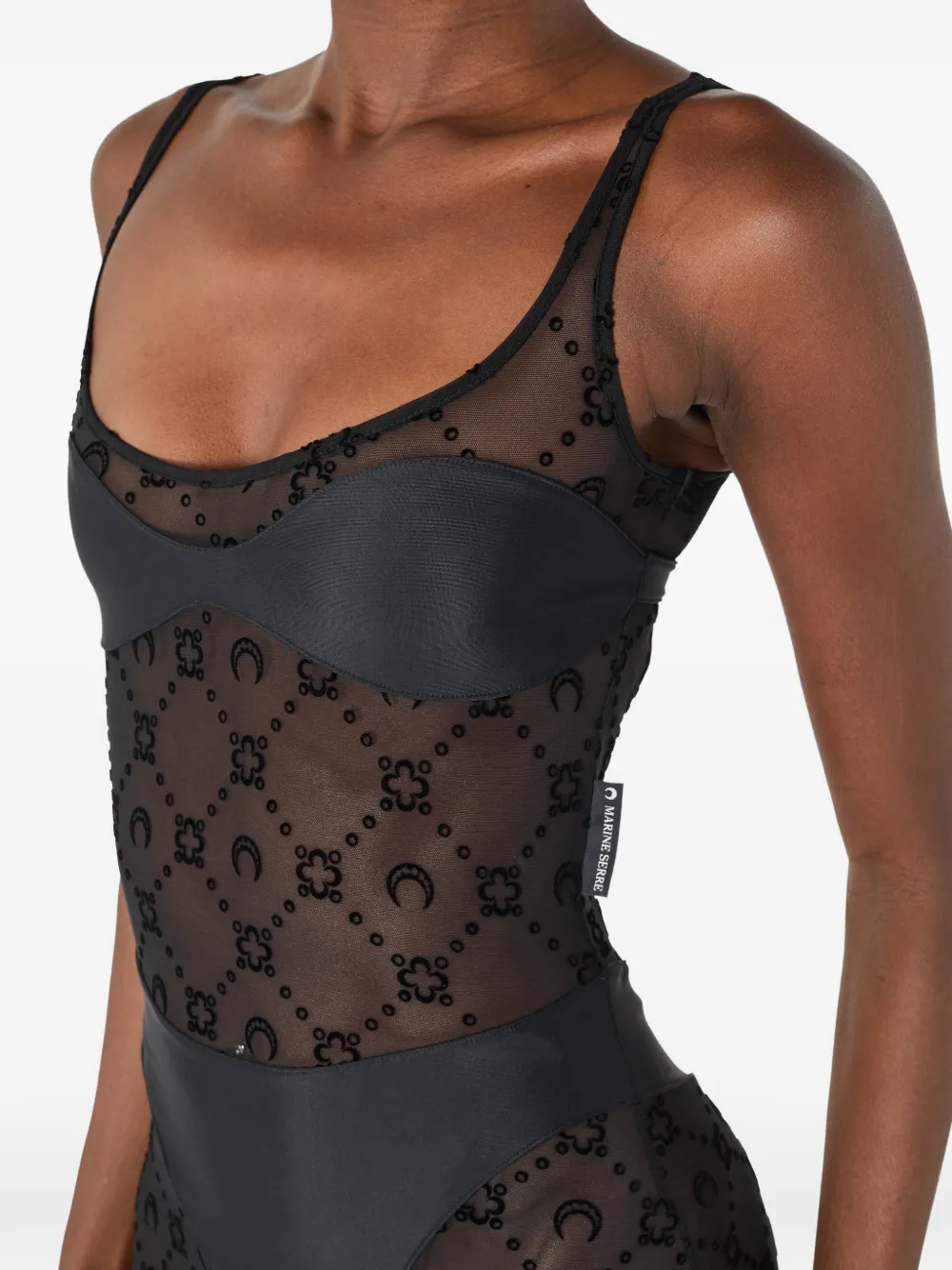 Marine Serre Mesh catsuit met monogram Zwart
