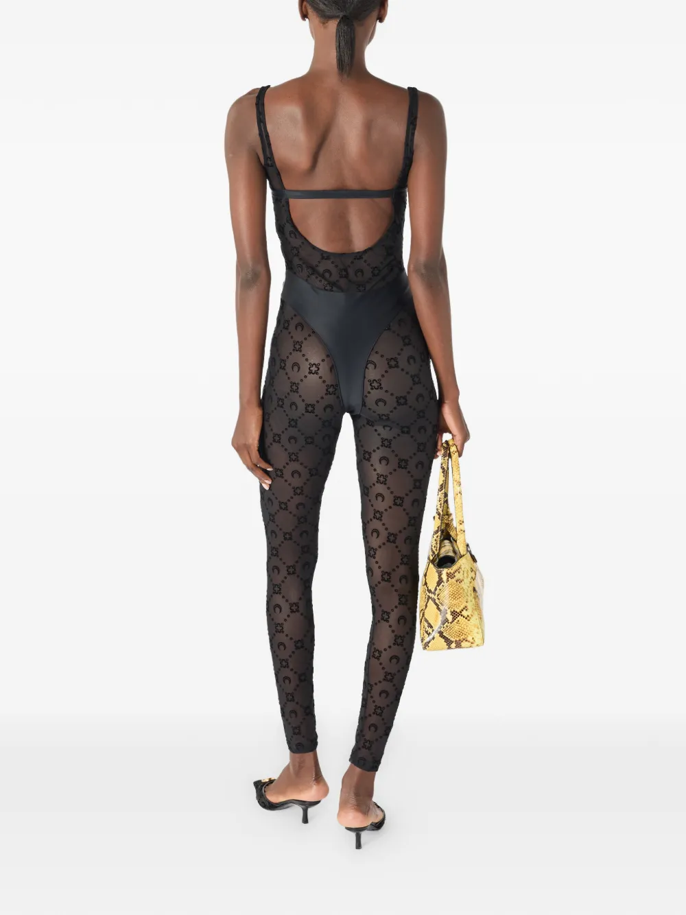 Marine Serre Mesh catsuit met monogram Zwart