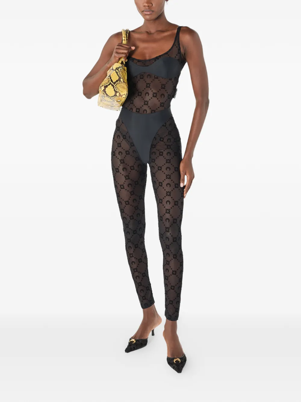Marine Serre Mesh catsuit met monogram Zwart