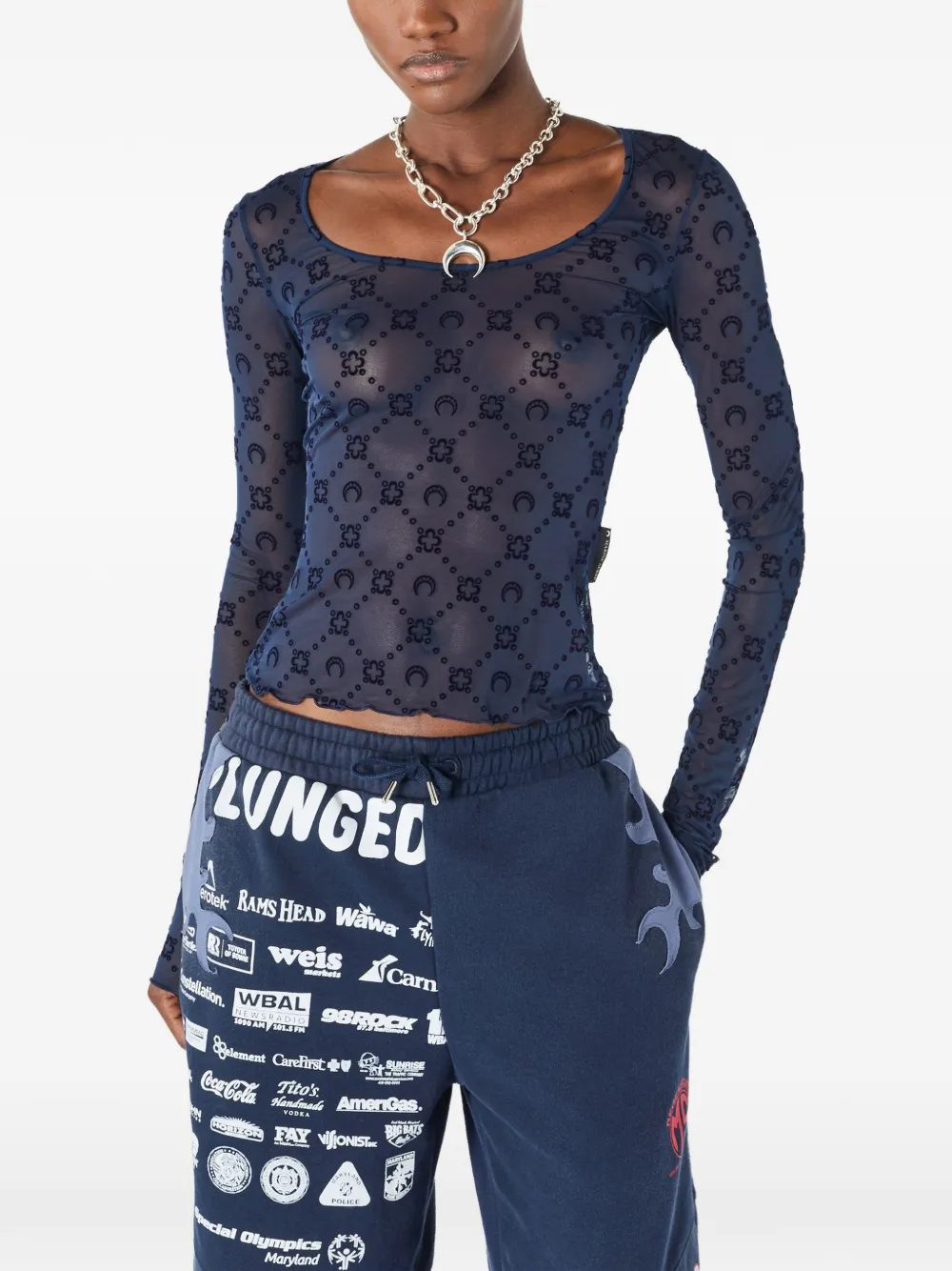 Marine Serre T-shirt met monogram en mesh Blauw