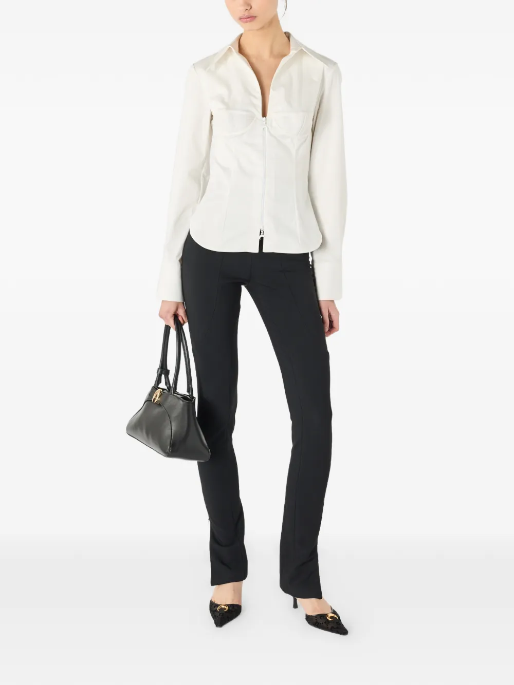 Marine Serre blouse met korset stijl en rits Wit