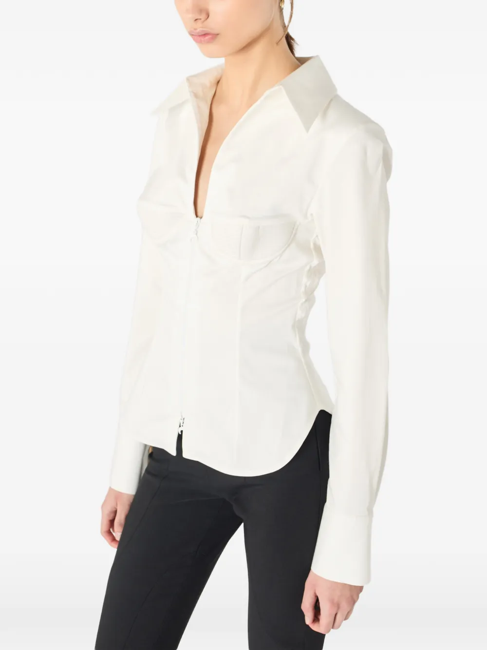 Marine Serre blouse met korset stijl en rits Wit