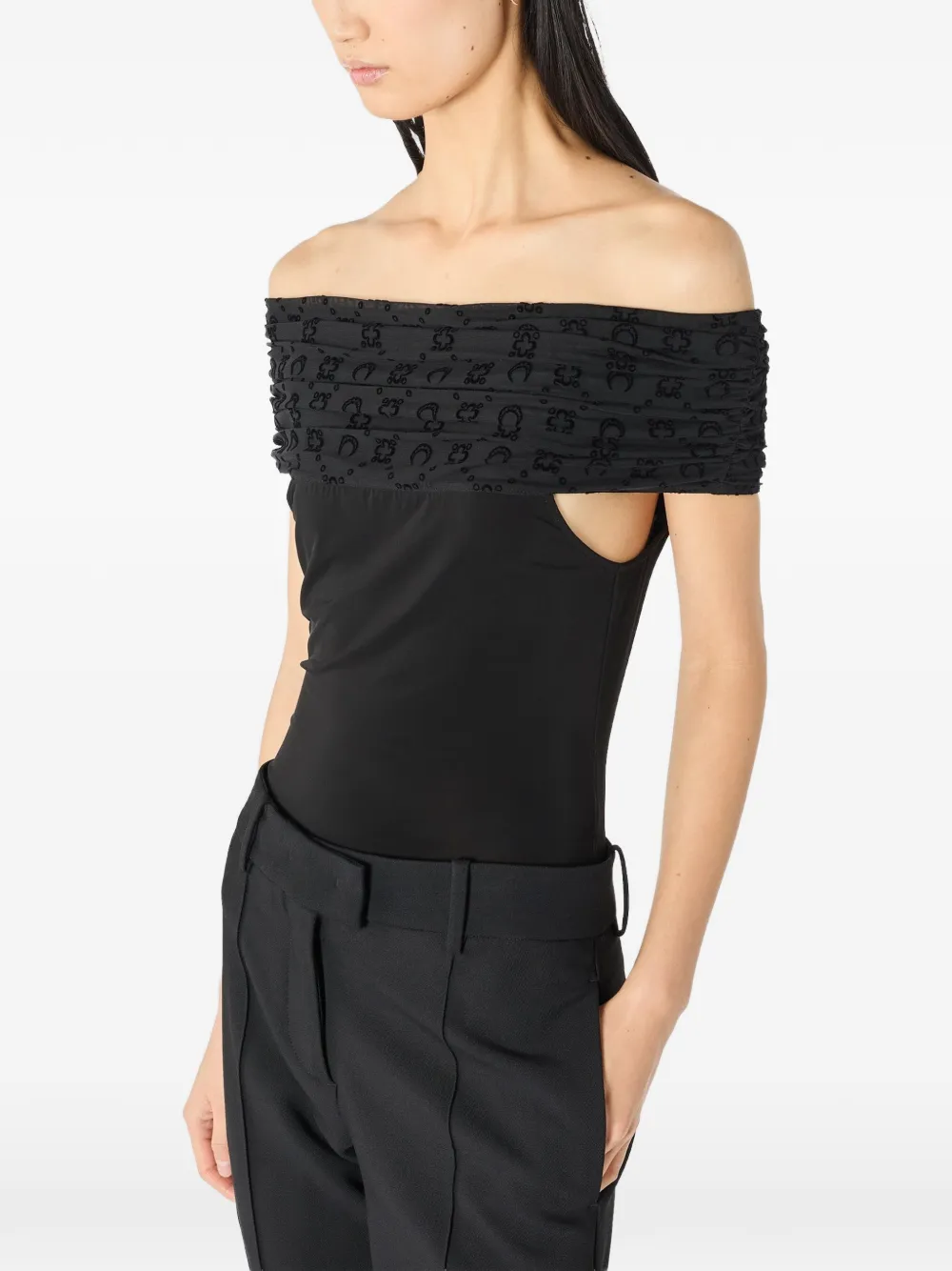 Marine Serre Off-shoulder blouse Zwart