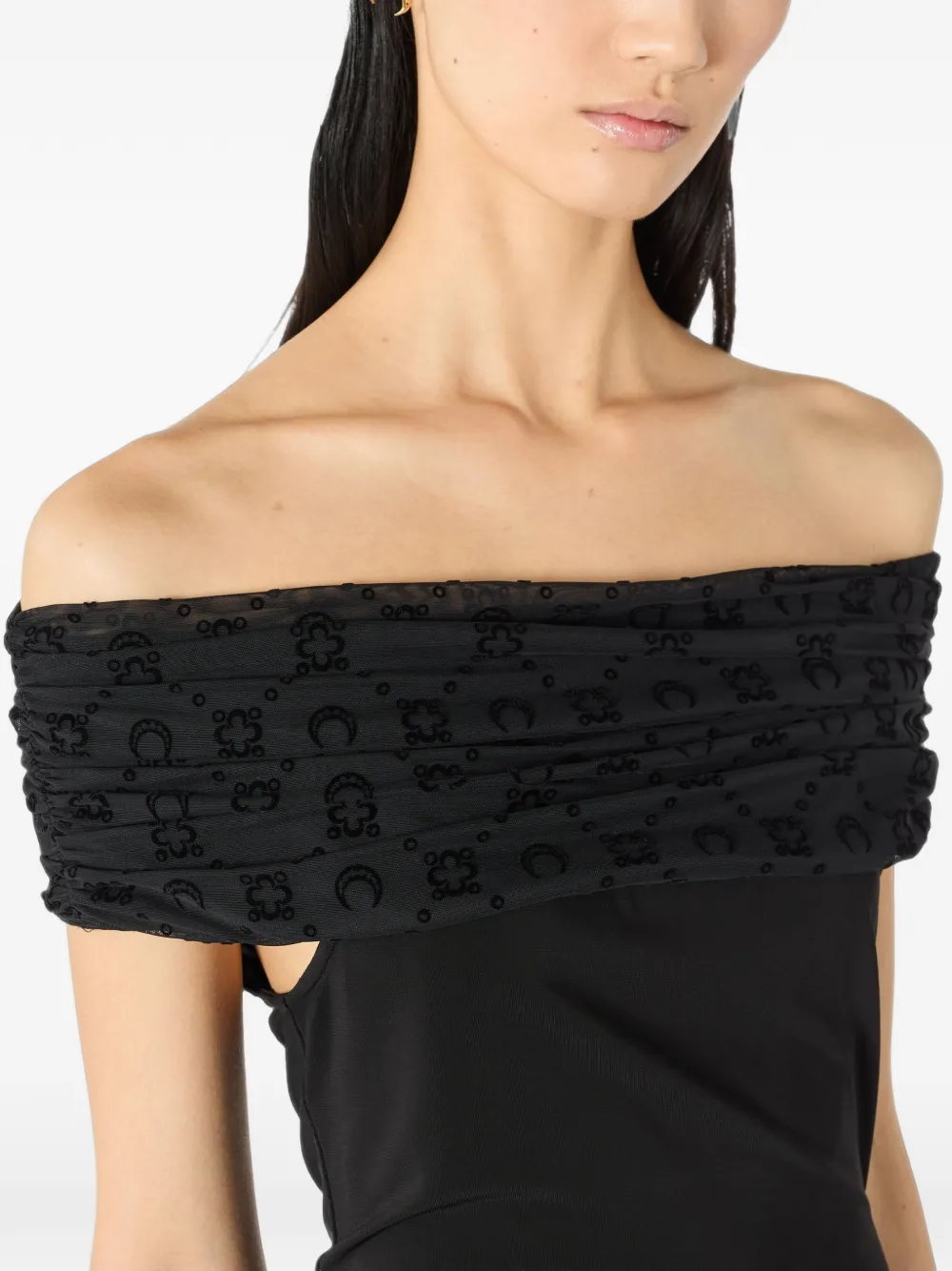 Marine Serre Off-shoulder blouse Zwart