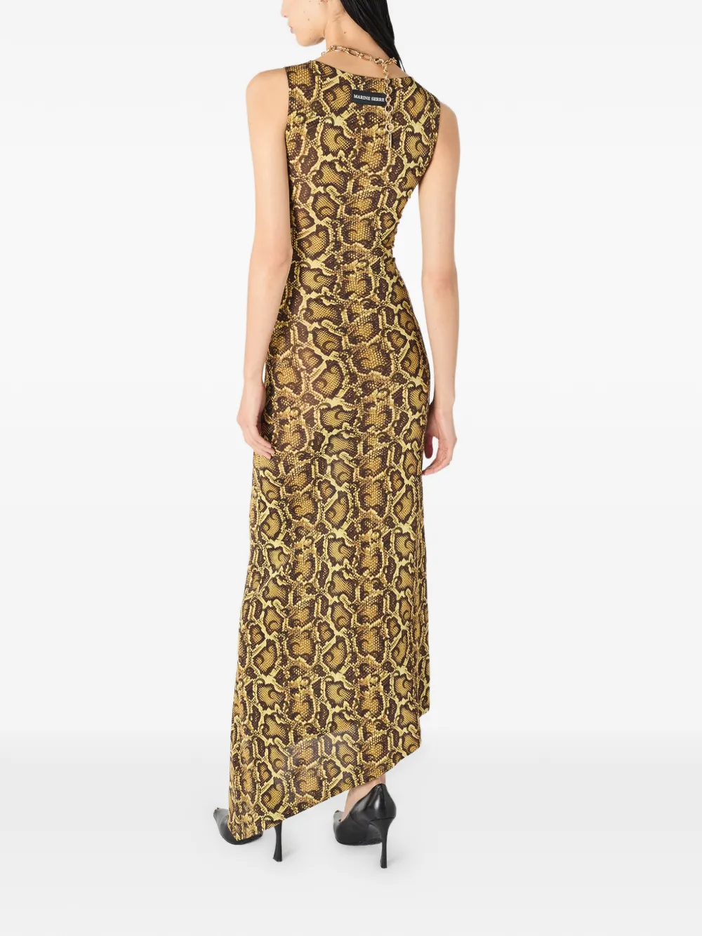  Marine Serre Python-print Asymmetrical Dress - Yellow 