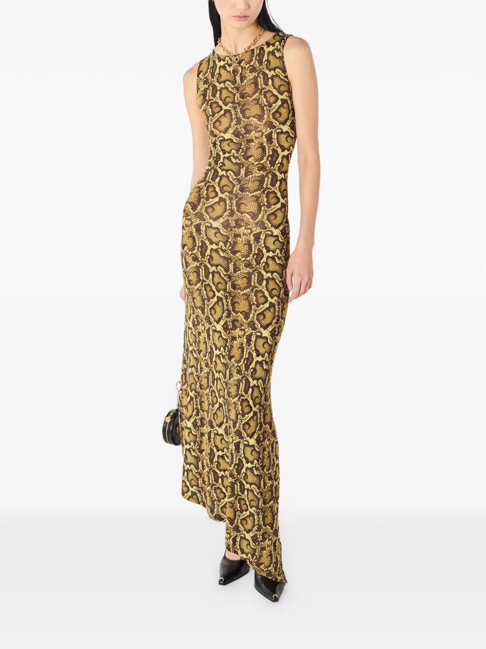  Marine Serre Python-print Asymmetrical Dress - Yellow 