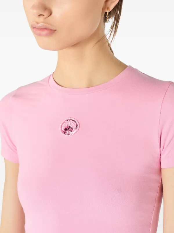 MARINE SERRE ショート丈　tシャツ Marine Serre Pearl Logo Baby Fit T-shirt | Pink | FARFETCH