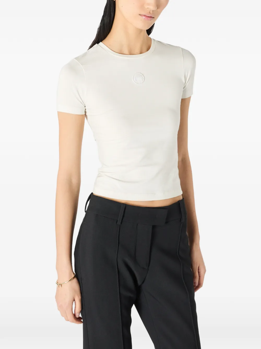 Marine Serre T-shirt met parel logo Beige