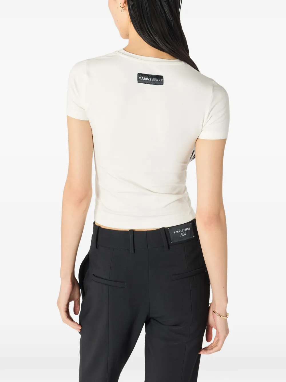 Marine Serre T-shirt met parel logo Beige
