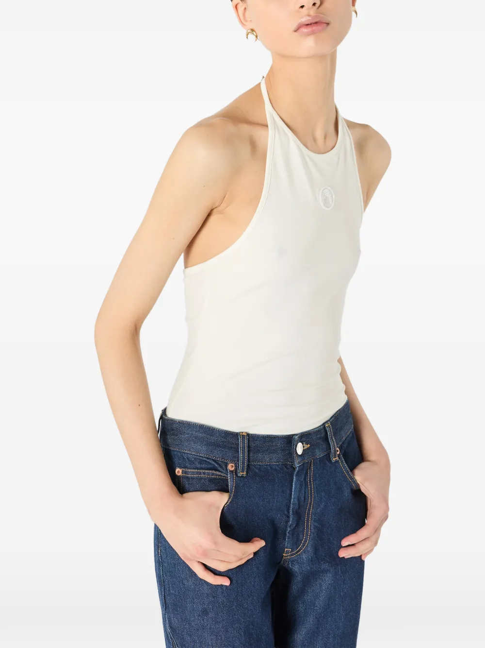 Marine Serre Top met halternek en logo Wit