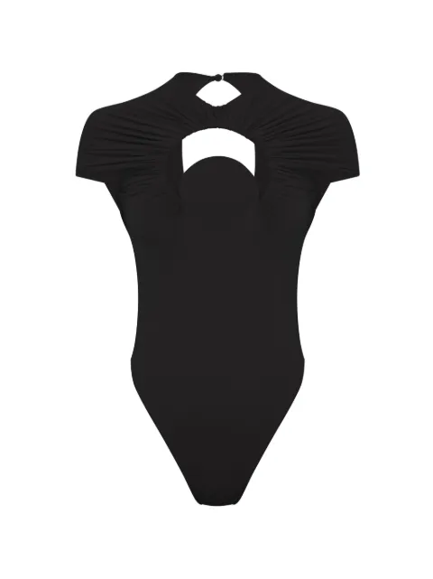 Marine Serre Moon cut-out gathered swimsuit