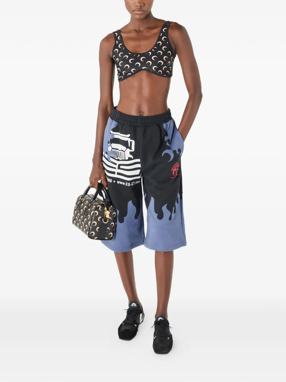 Marine Serre Jersey shorts met patchwork Blauw