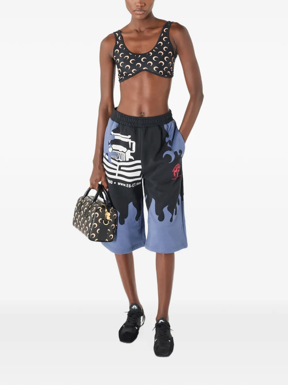 Marine Serre Jersey shorts met patchwork Blauw
