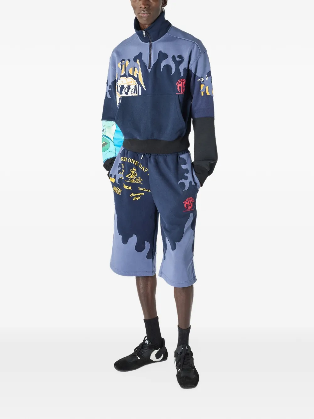Marine Serre Jersey shorts met patchwork Blauw