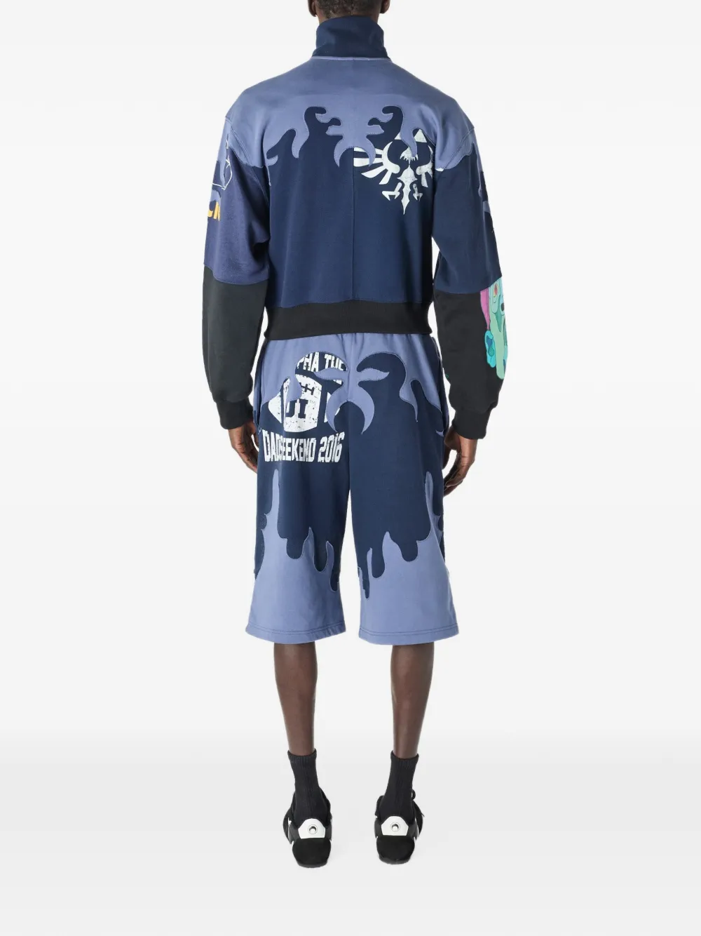 Marine Serre Jersey shorts met patchwork Blauw