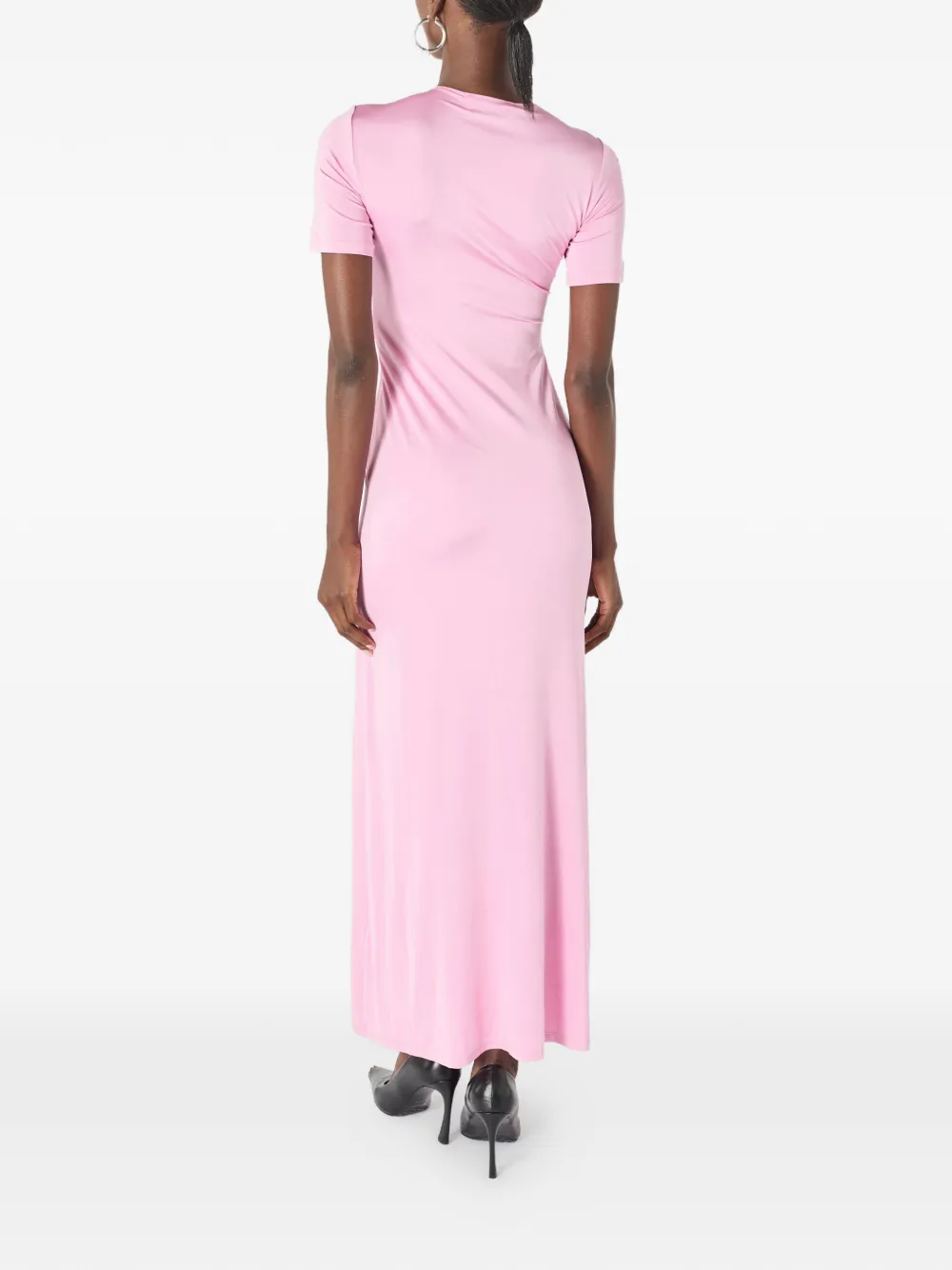Marine Serre Gesmockte maxi-jurk met Moon-patroon en uitgesneden details Roze