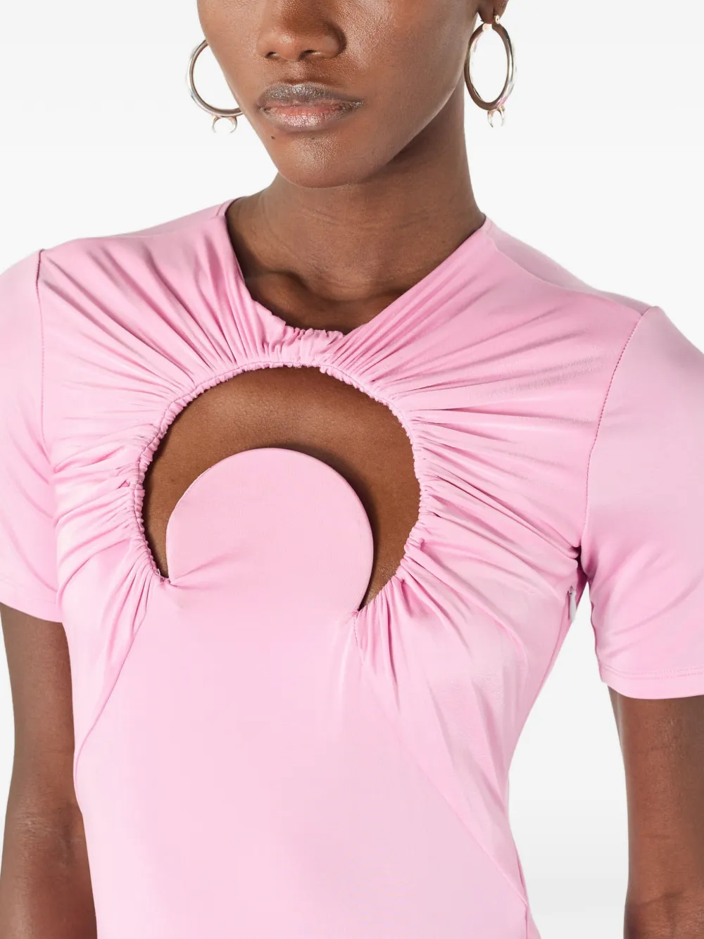 Marine Serre Gesmockte maxi-jurk met Moon-patroon en uitgesneden details Roze