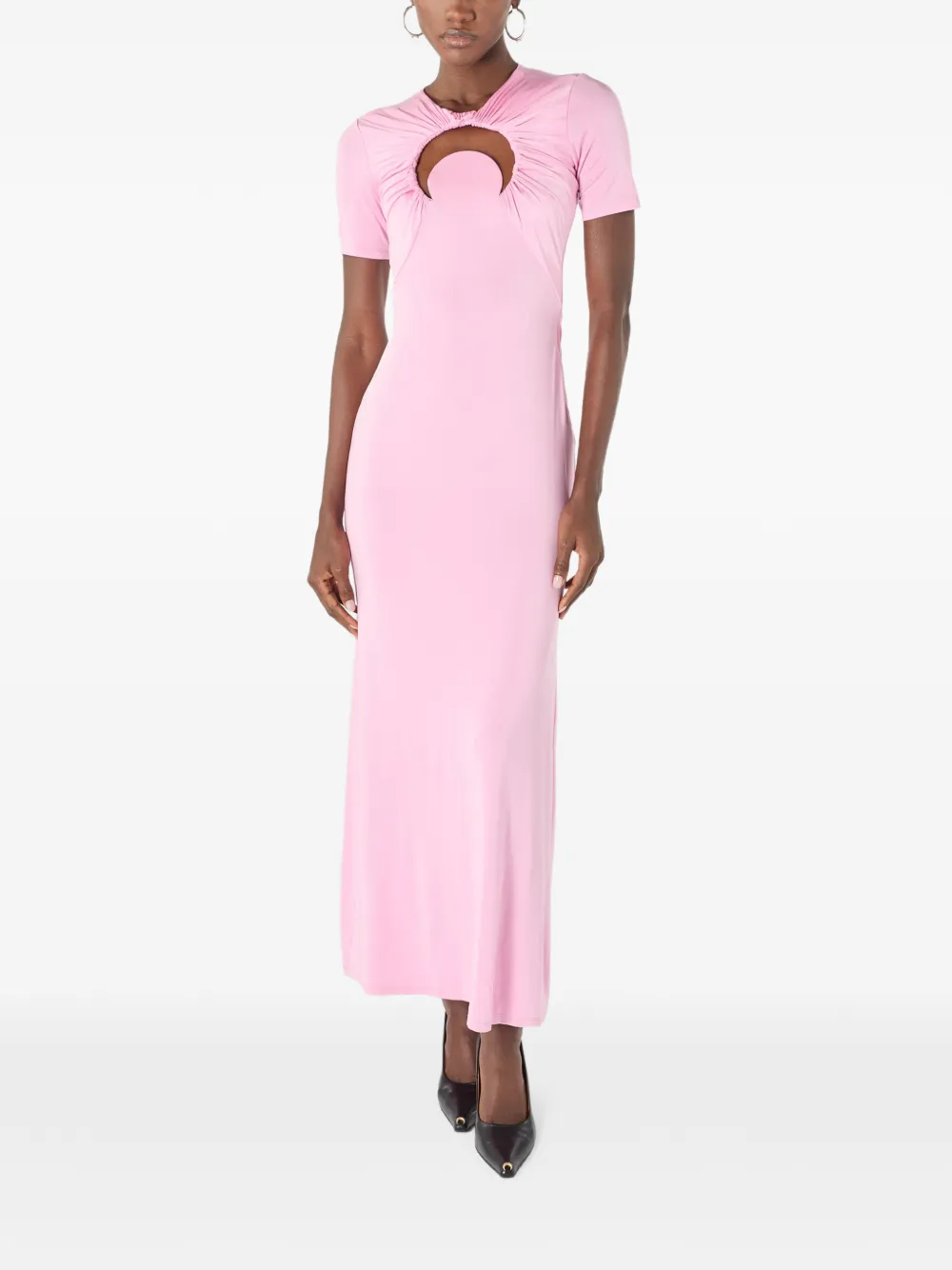 Marine Serre Gesmockte maxi-jurk met Moon-patroon en uitgesneden details Roze