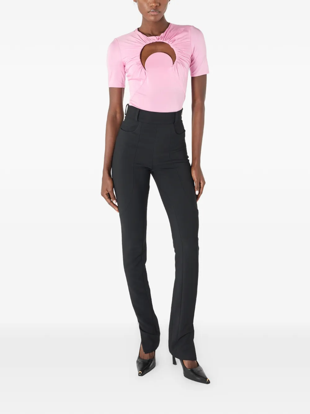 Marine Serre Moon gesmockte jersey top met korte mouwen Roze