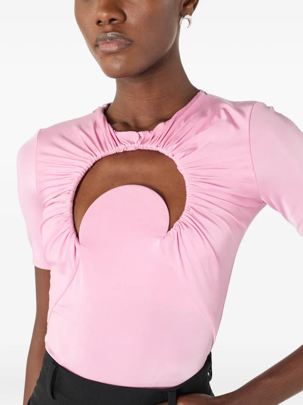 Marine Serre Moon gesmockte jersey top met korte mouwen Roze