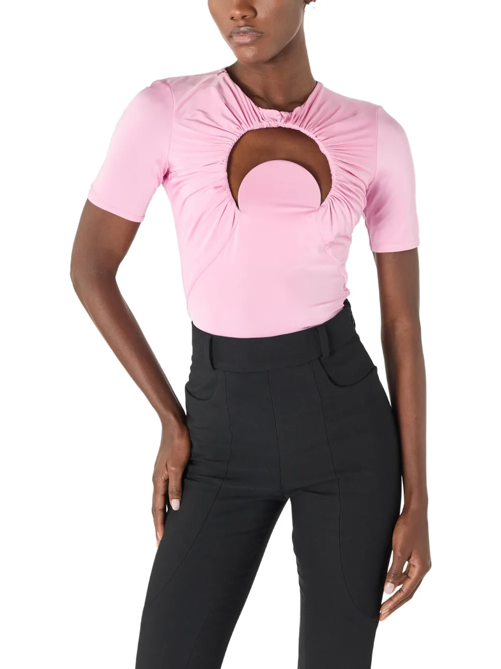 Marine Serre Moon gesmockte jersey top met korte mouwen Roze