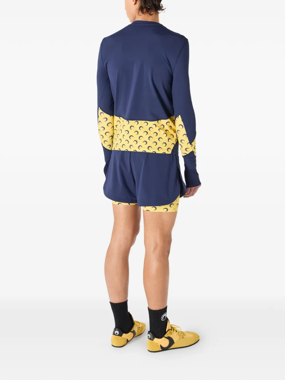 Marine Serre Moon-print layered shorts Blauw