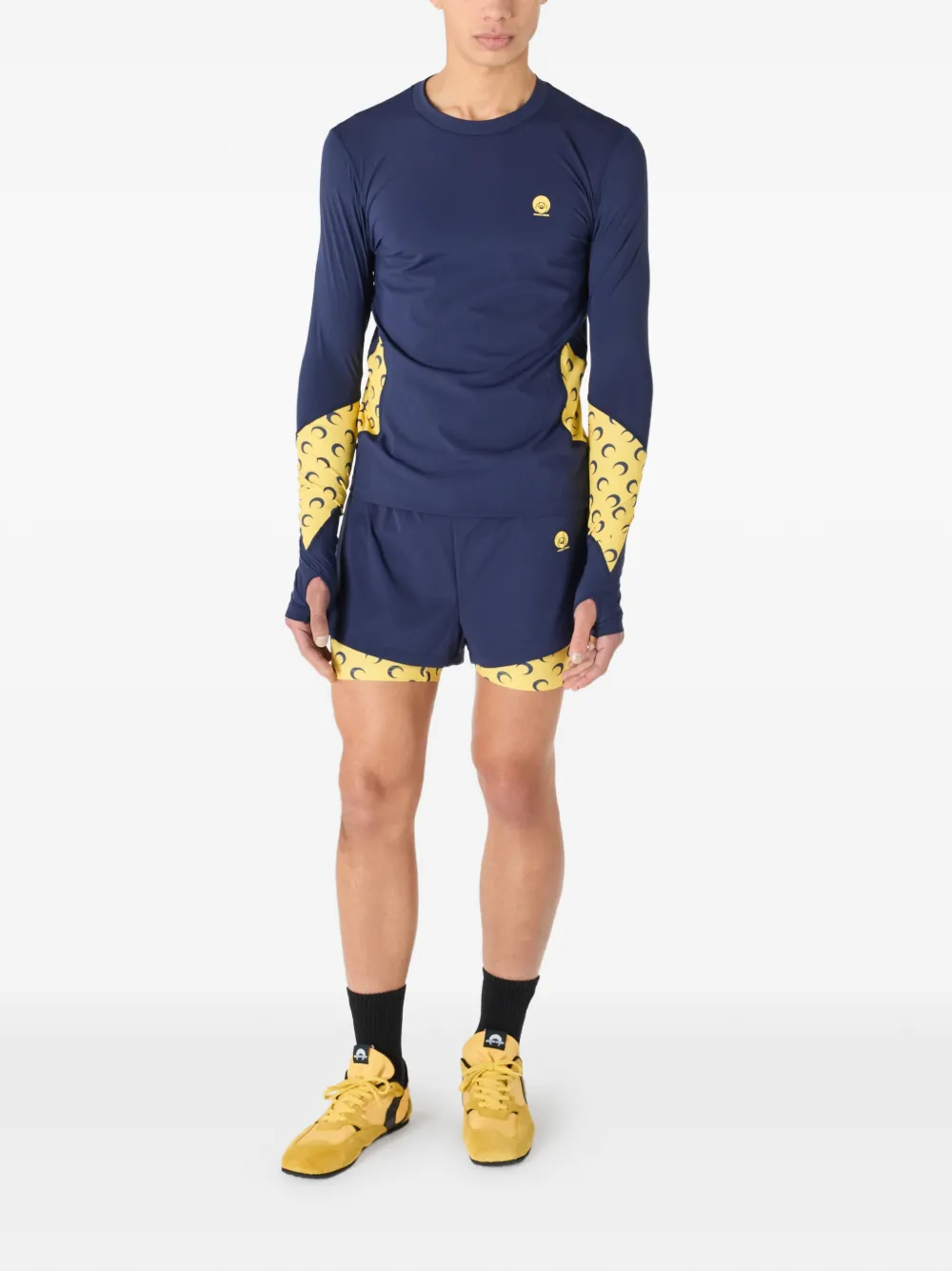 Marine Serre Moon-print layered shorts - Blu