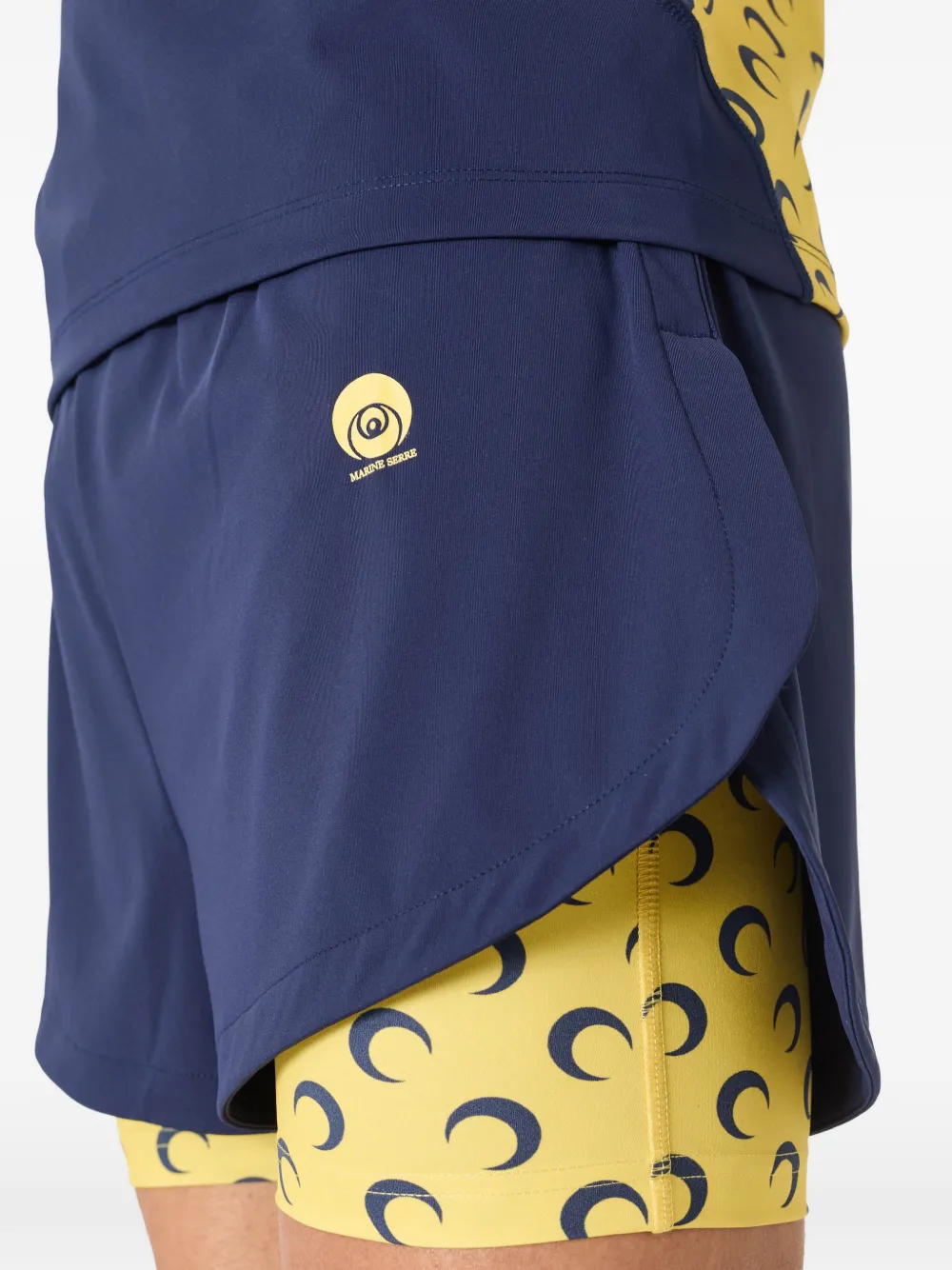 Marine Serre Moon-print layered shorts Blauw