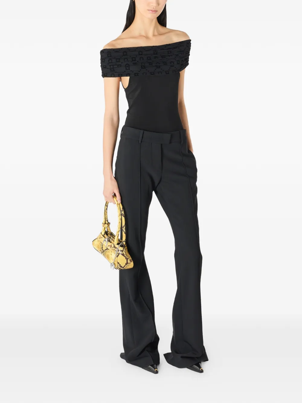 Marine Serre Wollen flared pantalon Zwart