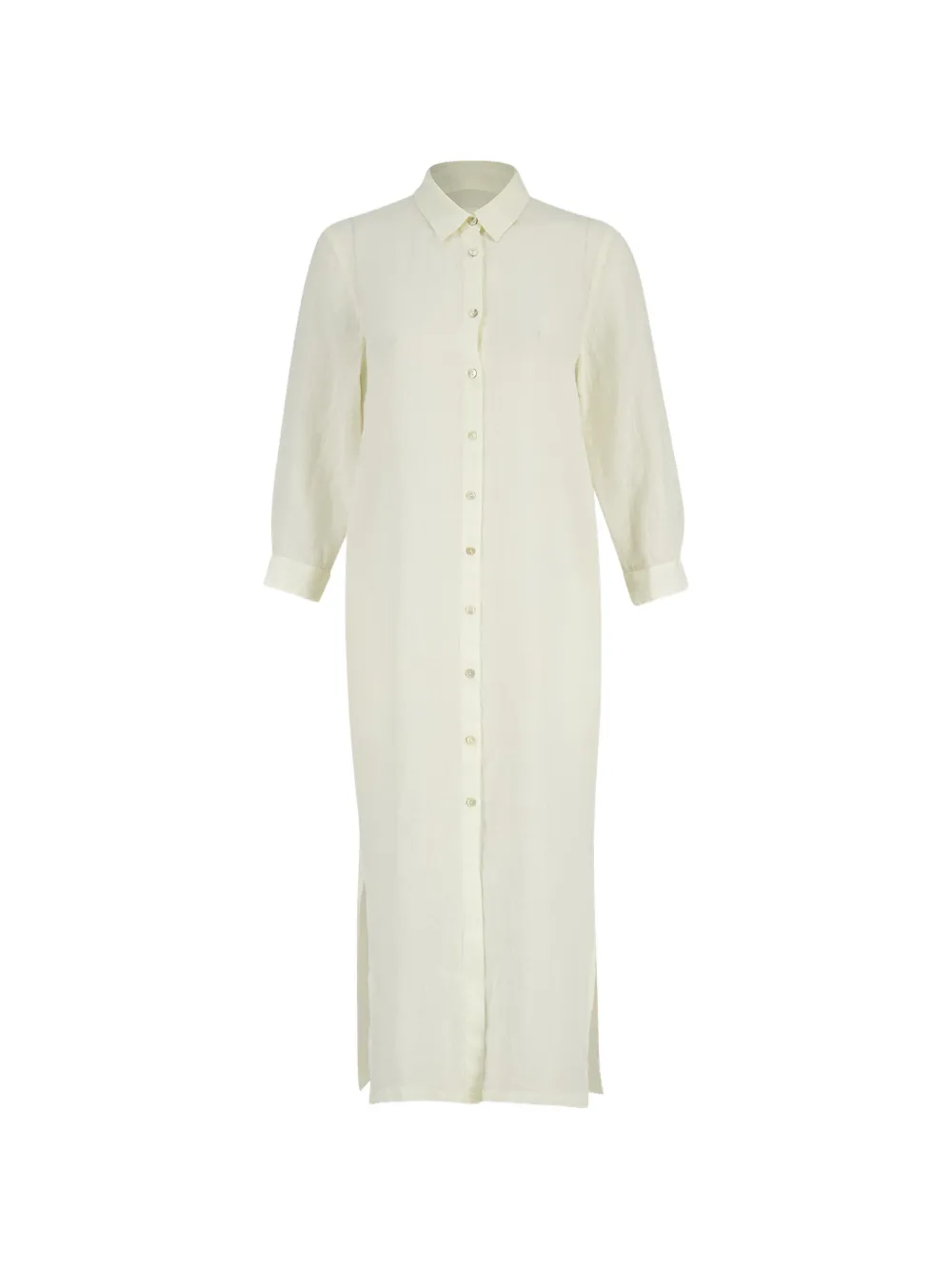 120% Lino button-down side-slit maxi dress - Toni neutri