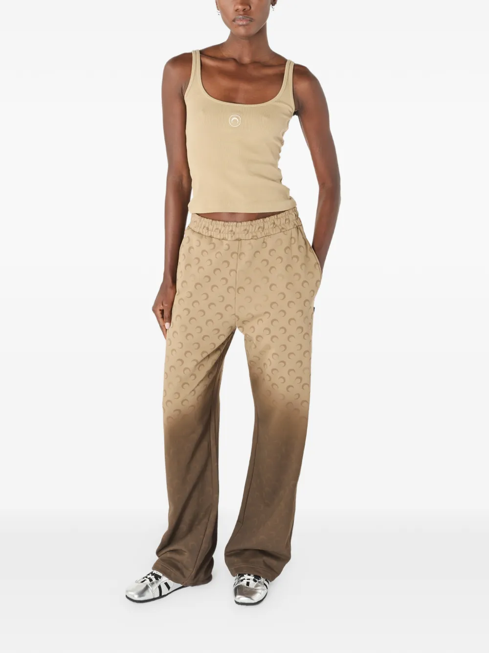 Marine Serre Geribbelde tanktop met logo Beige