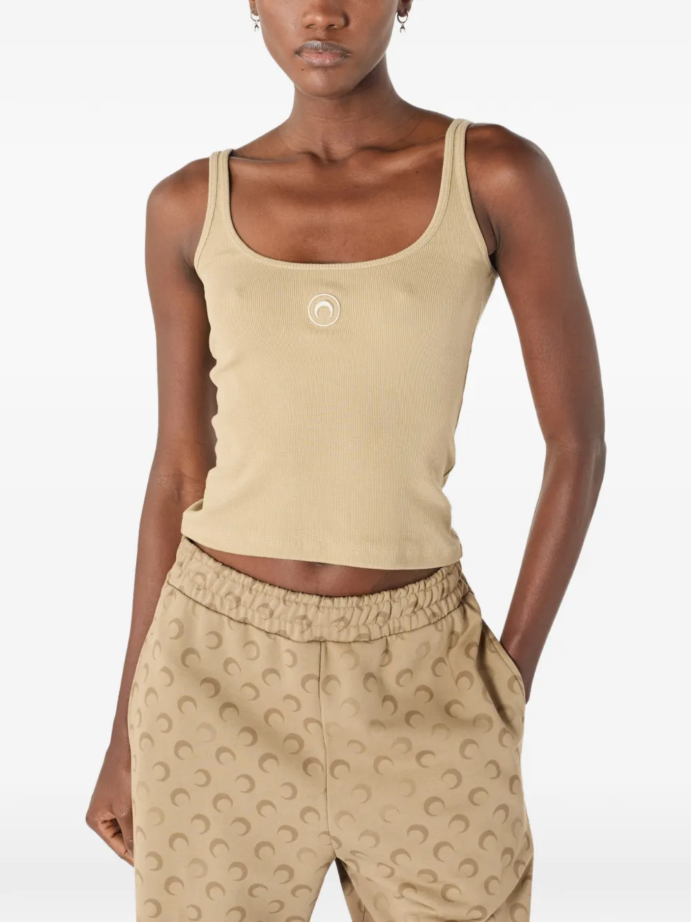 Marine Serre Geribbelde tanktop met logo Beige