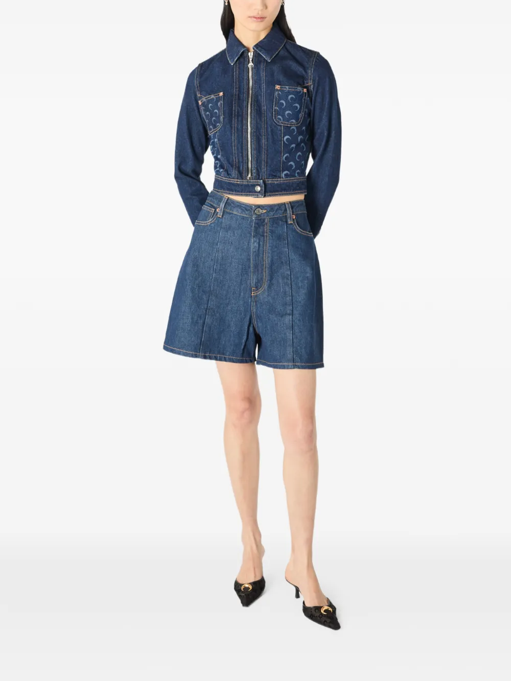 Marine Serre panelled denim shorts - Blu