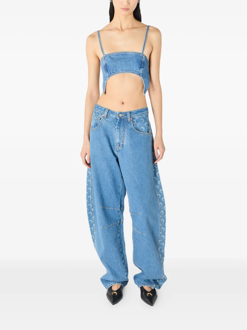 Marine Serre Moon denim top met uitgesneden details Blauw