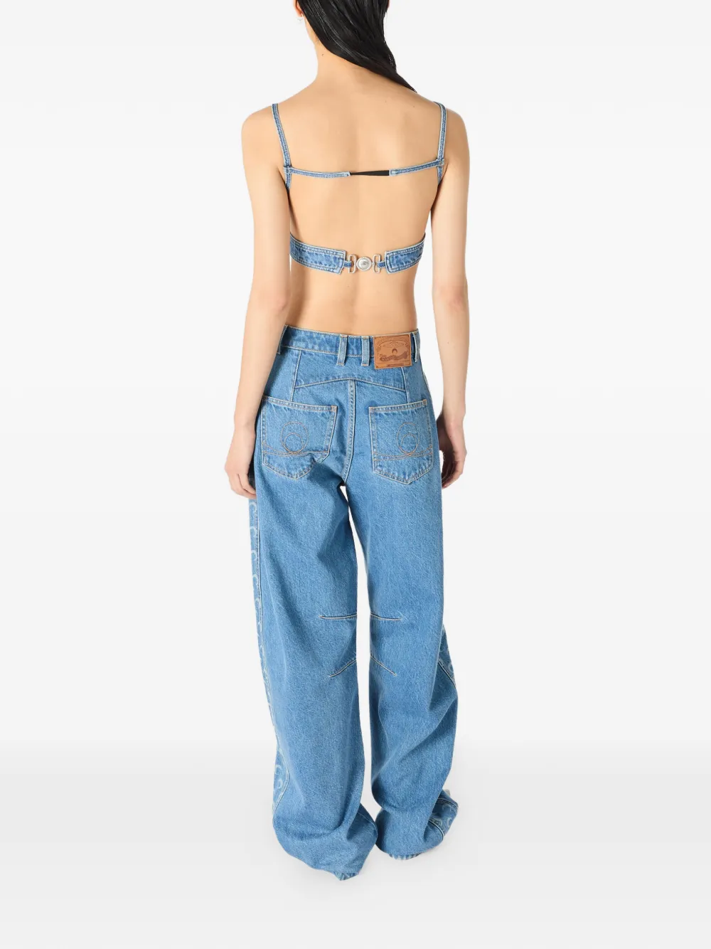 MARINE SERRE ロゴ　デニム　34 Marine Serre Moon カットアウト デニムトップ | ブルー | FARFETCH JP